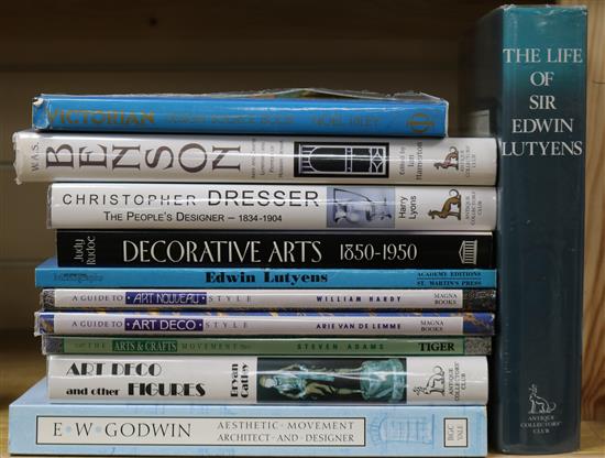 A quantity of reference books relating to art movement, including Godwin, Art Deco, Arts & Crafts, Art Nouveau, etc.